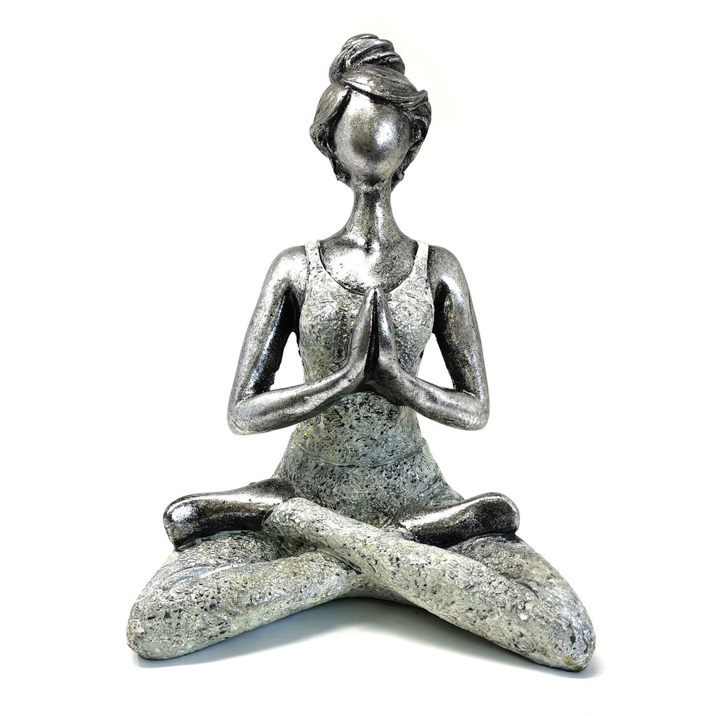 Yoga Lady Figure in Silver and White 24cm for Home Decor Style