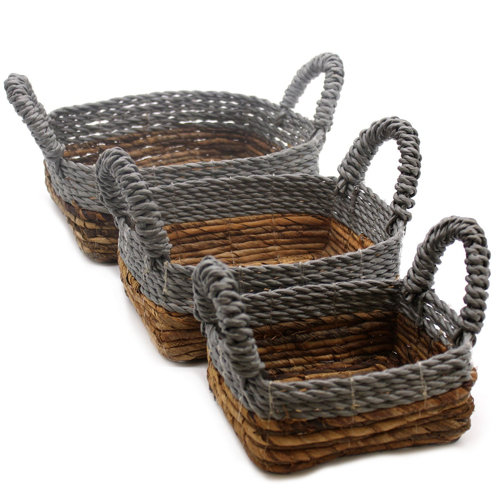 Banana Leaf & Abu Abu Raffia Square Basket Set of 3 for Storage