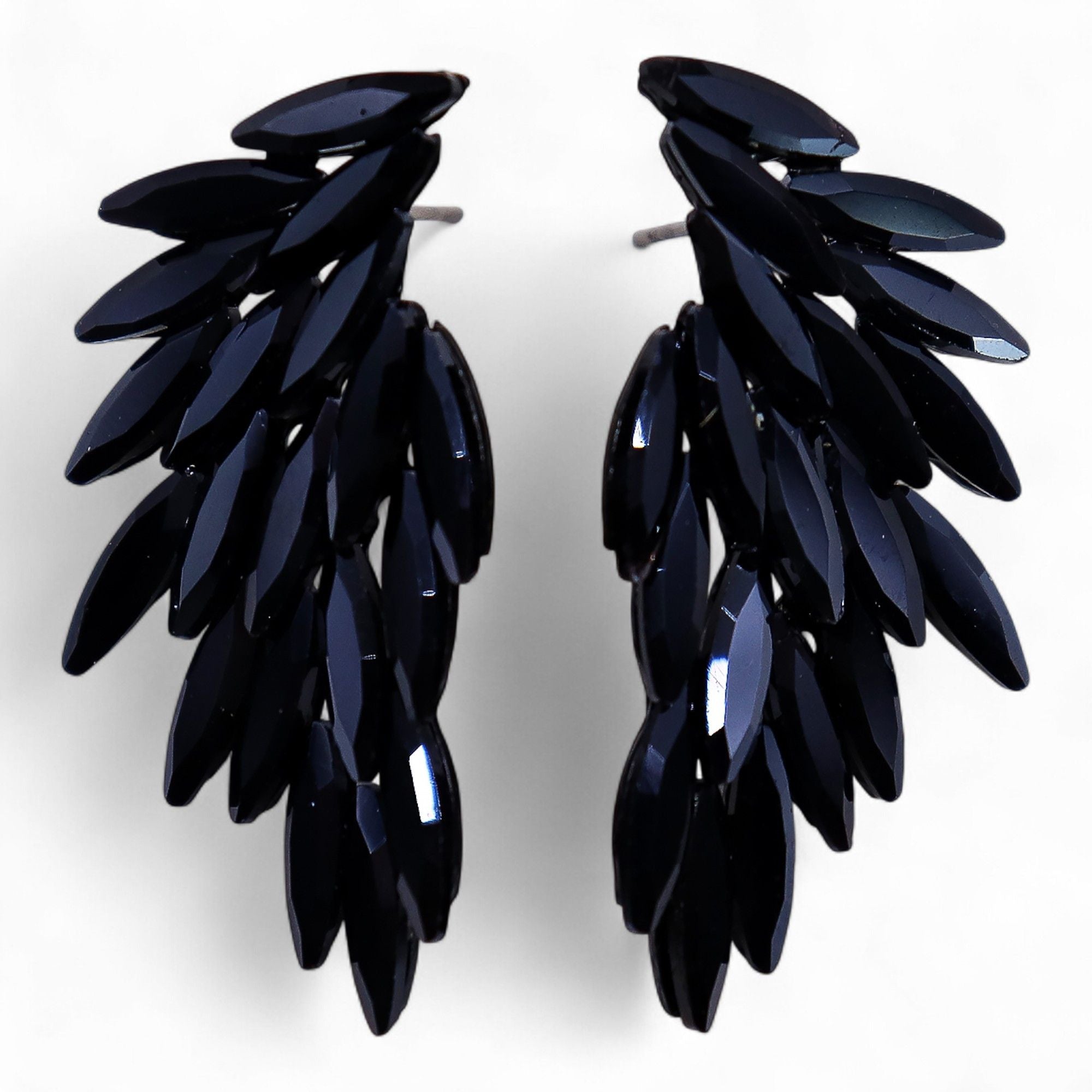 Jet Black Vintage Glass Angel Wings Earrings with Unique Design