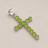 Indian Devotional Pendant - Silver Plated (45cm Chain)- Peridot Crucifix