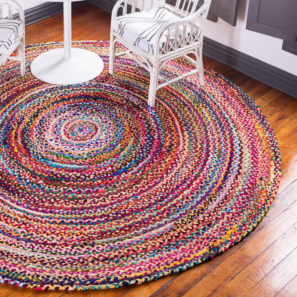 Round Jute and Recycled Cotton Rug 150 cm for Stylish Living Areas