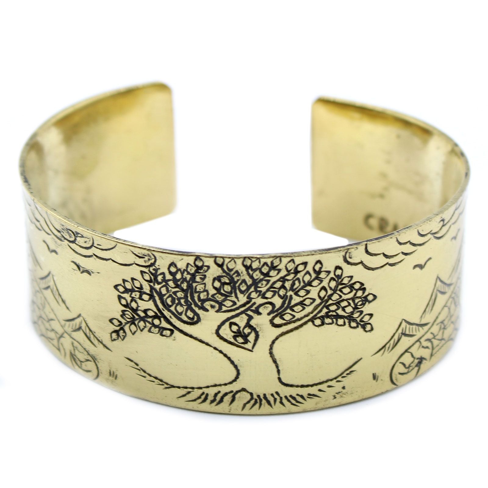 Brass Tibetan Mantra Bracelet with Elegant Tree of Life Design