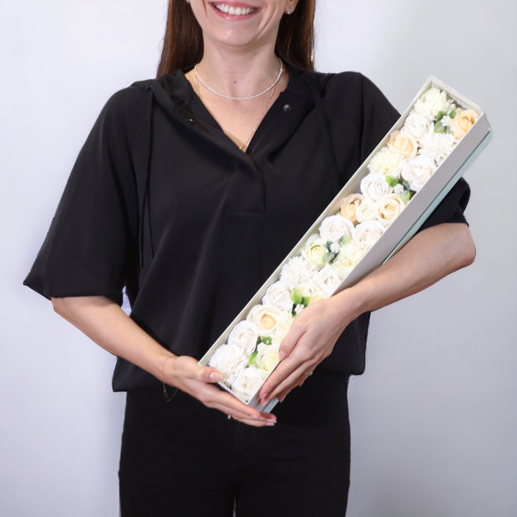Extra Long Box Wedding Blessings Gift Set with White and Ivory Flowers