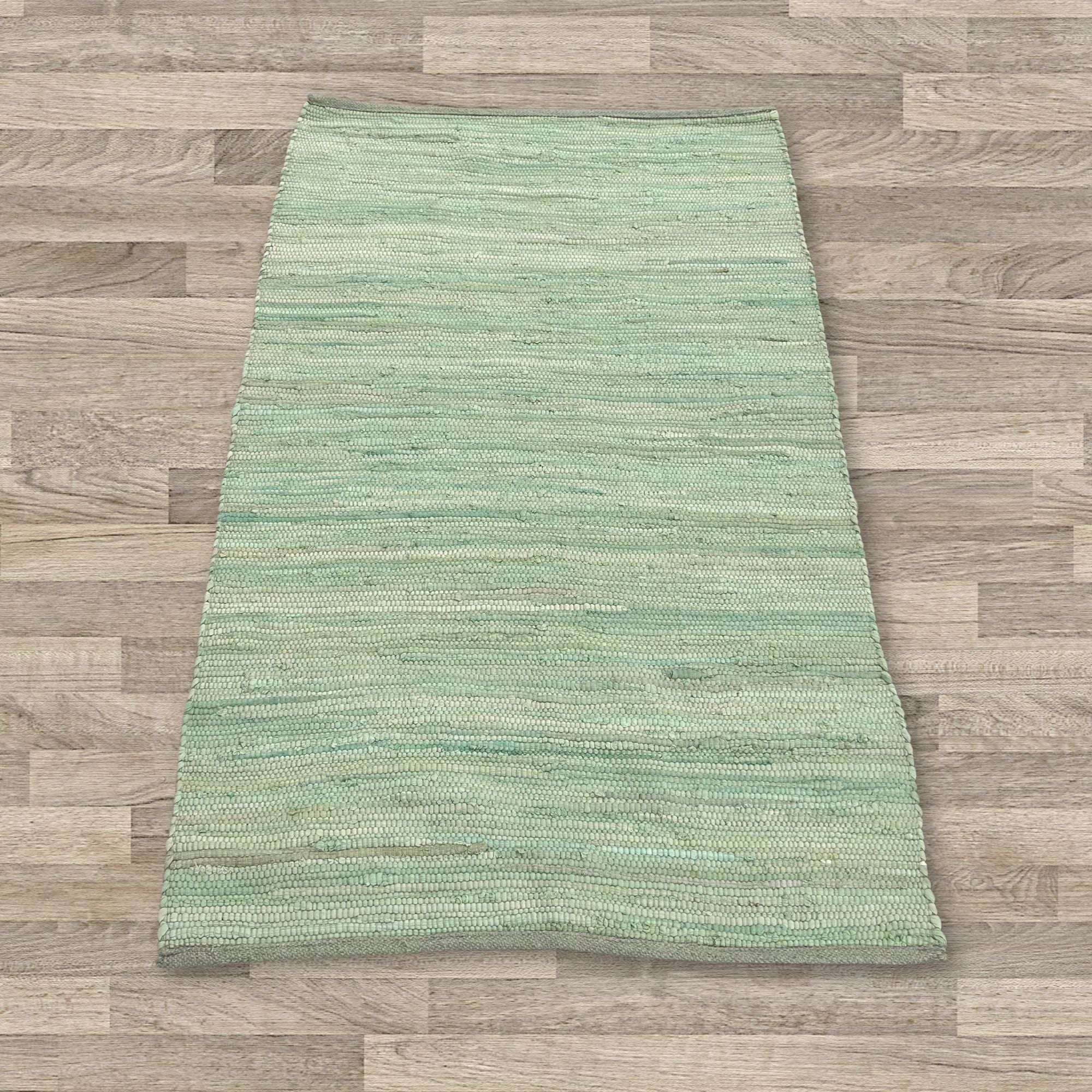 Small Indian Handloom Cotton Rug in Aqua for Home Decor Style
