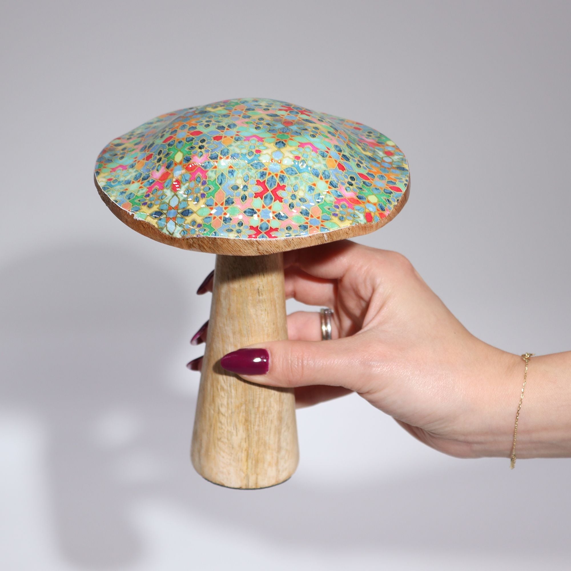 Medium Enamelled Mushroom 15cm with Floral Design for Home Décor