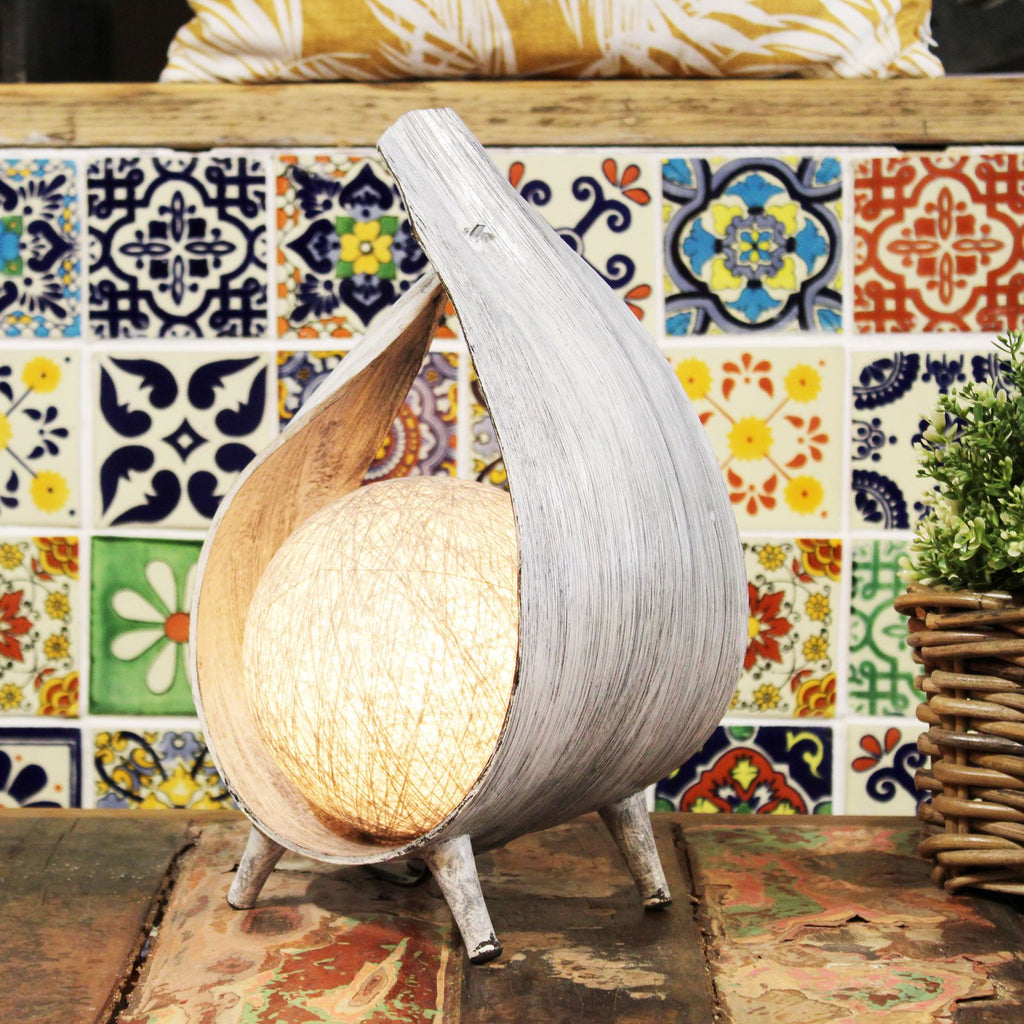 Natural Coconut Lamp with Greywash Wrapover for Unique Decor