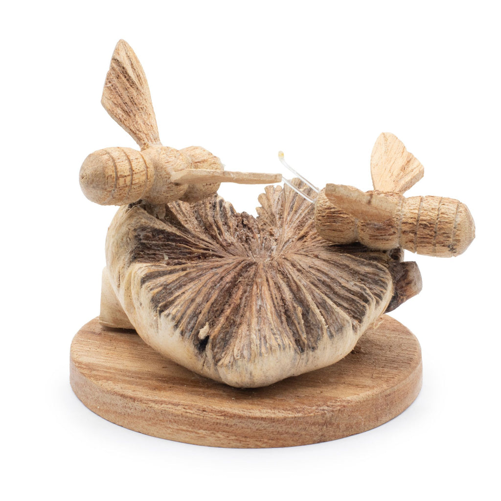 Handmade Parasite Wood Art Carving with Bees Design for Décor