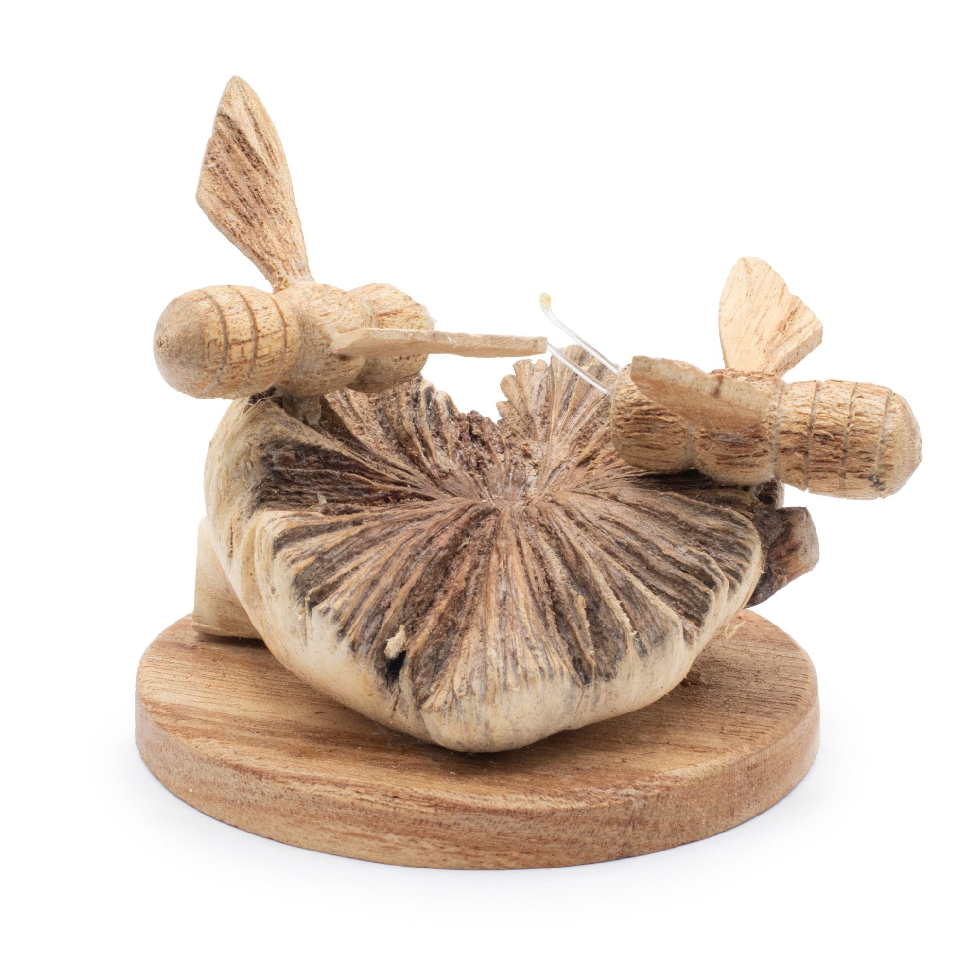 Handmade Parasite Wood Art Carving with Bees Design for Décor
