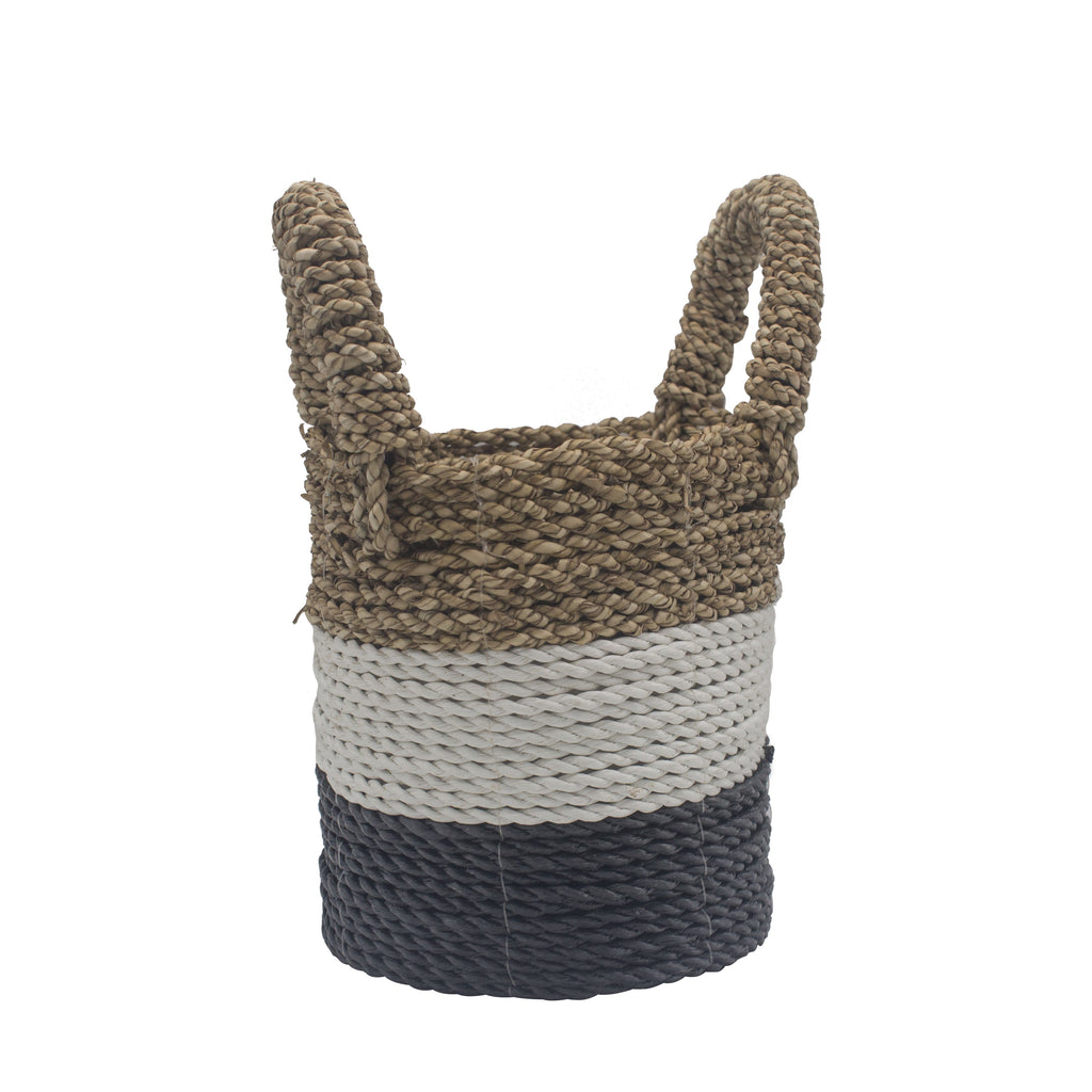 Seagrass Basket Set Dark Grey White Natural for Home Organisation