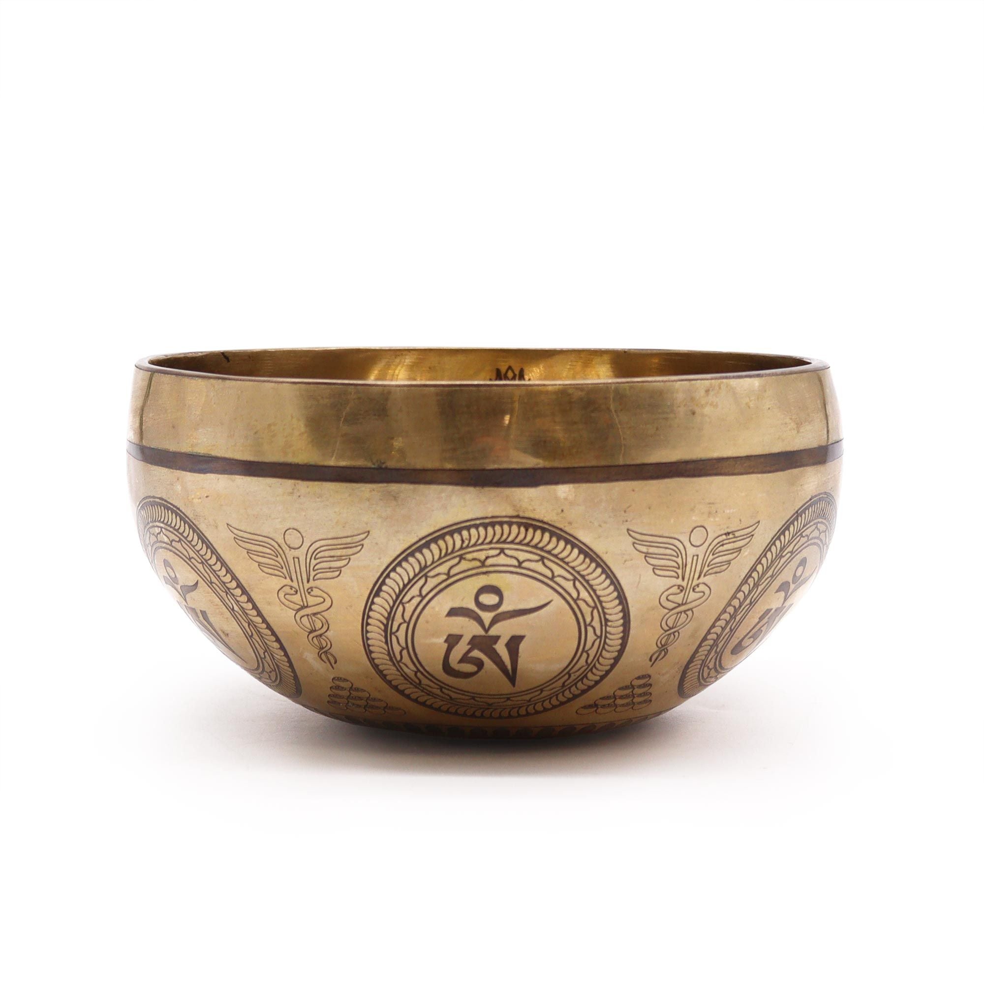 Tibetan Healing Engraved Bowl with Bodhi Tree Buddha Design 16cm