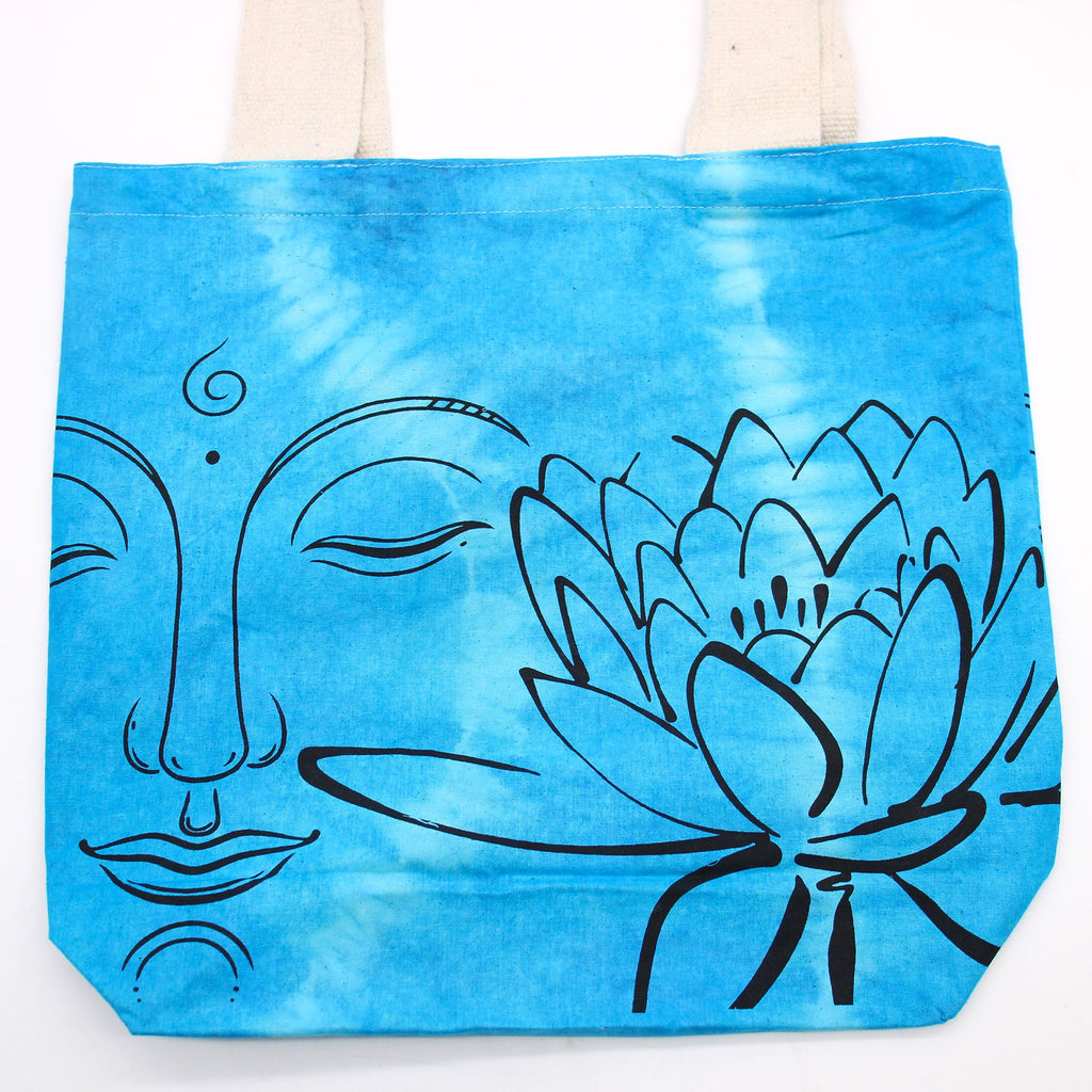 Tye Dye Cotton Bag with Lotus Buddha Design in Vibrant Blue