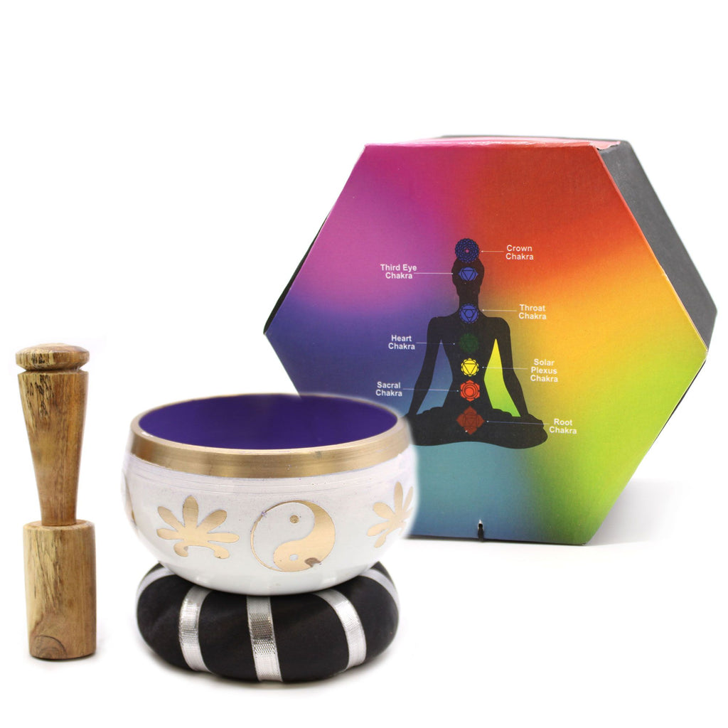 Yin & Yang Singing Bowl Set in White and Purple 10.7cm Size