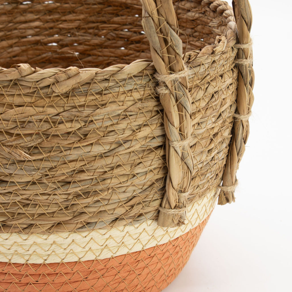 Straw and Seagrass Large Baskets Set of Three in Natural Orange