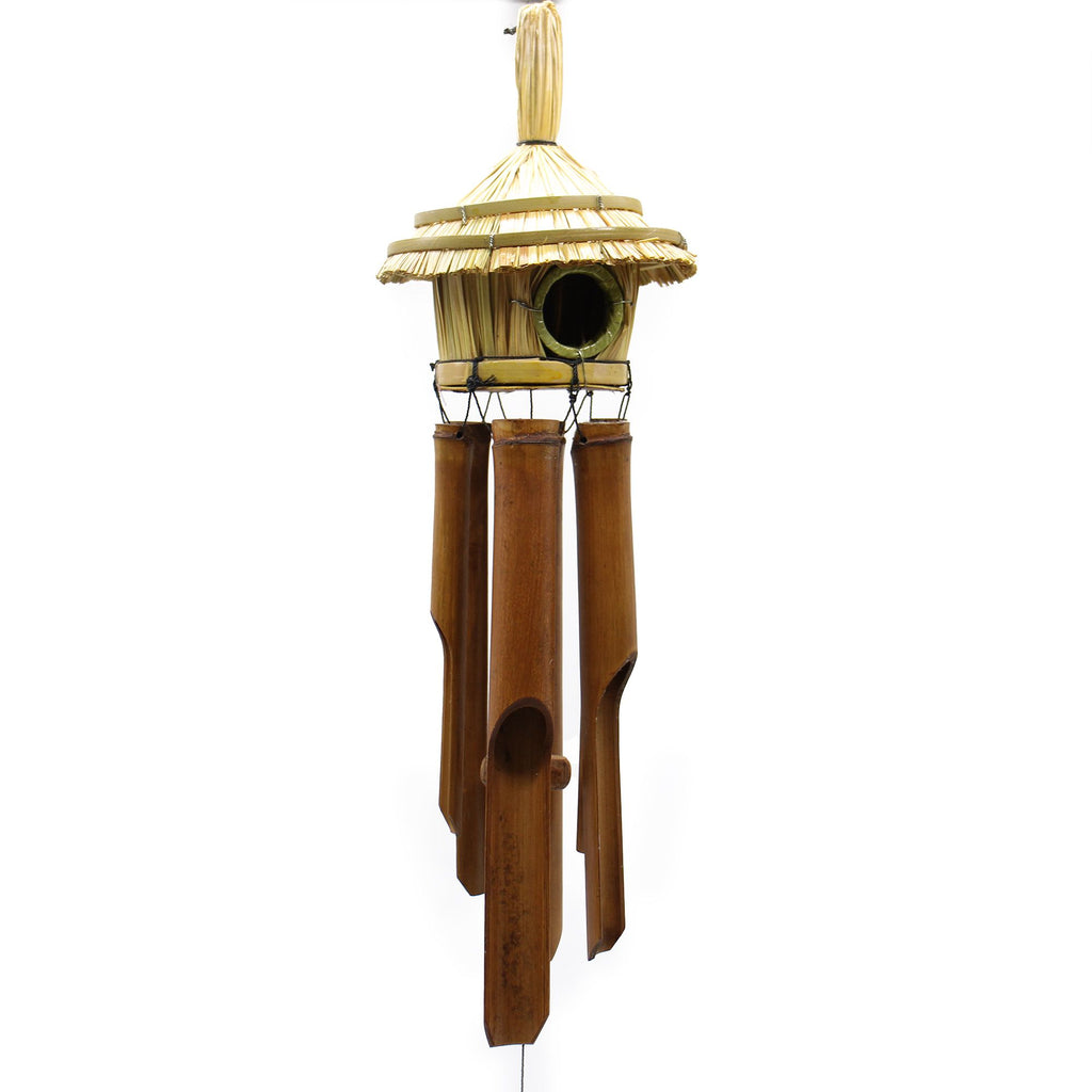 Round Seagrass Bird Box with Chimes for Beautiful Garden Decor