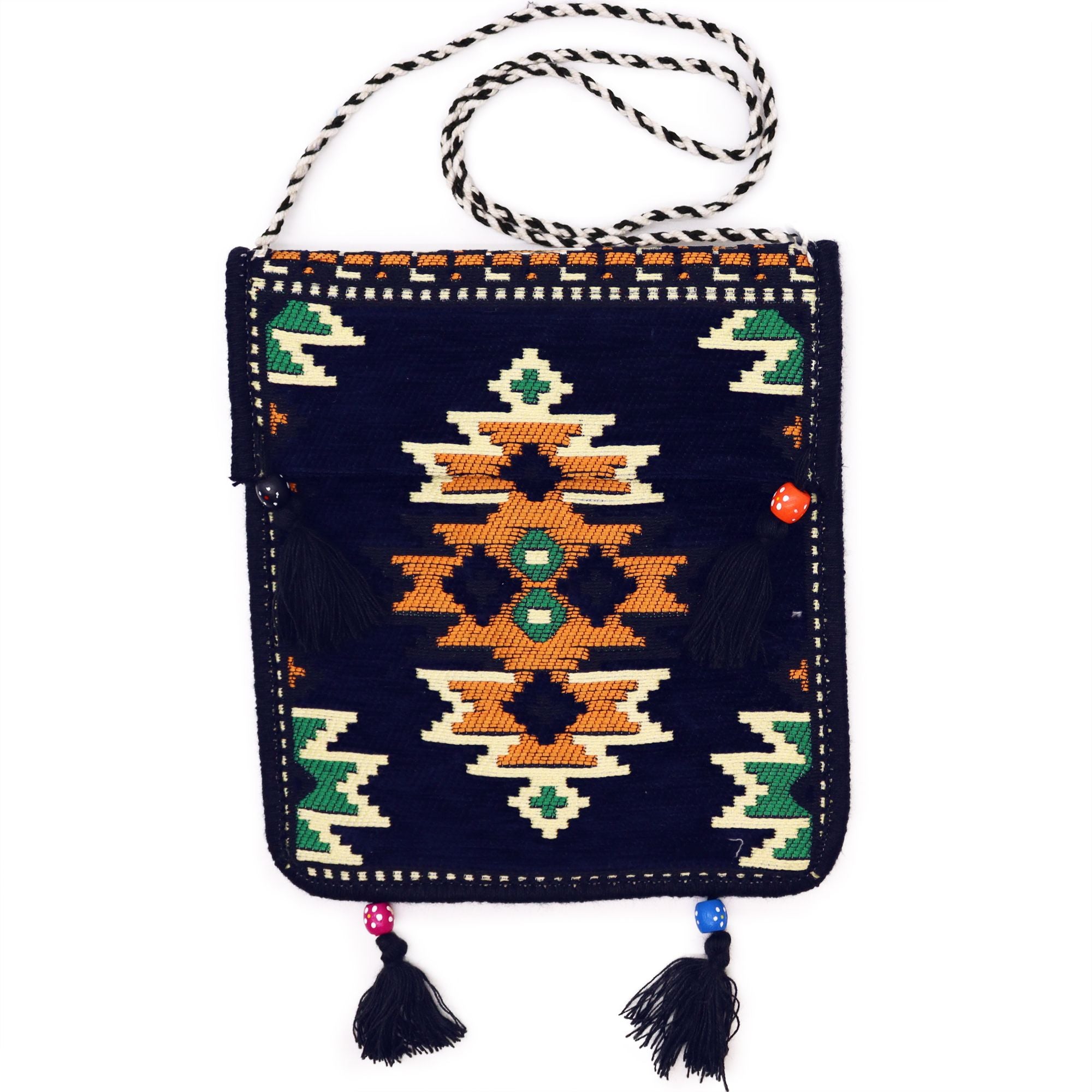 Dark Navy Kilim Messenger Festival Bag for Summer Outings