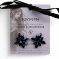 Jet Black Vintage Glass Flower Earrings for Evening Wear Elegance