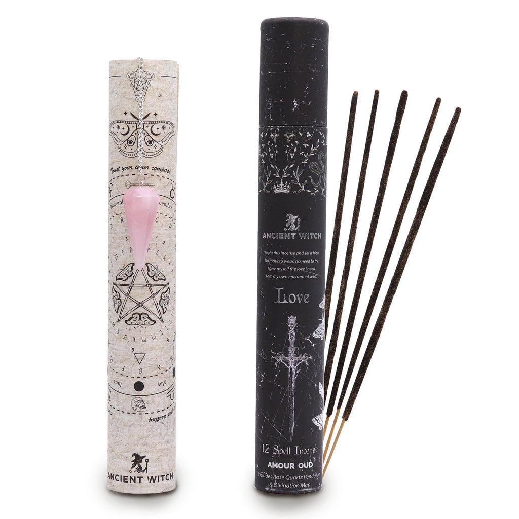 Ancient Witch Spell Incense Love Set with Rose Quartz Pendulum