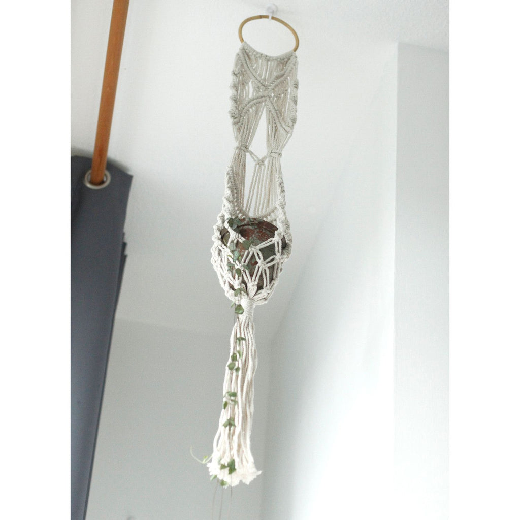 Macrame Pot Holder Long With Ratten Hoop for Home Decor Style