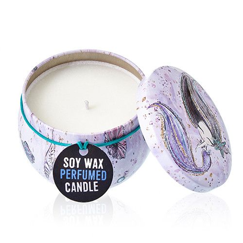 Art Tin Candle with Sea Life Design in Raspberry Scented Wax
