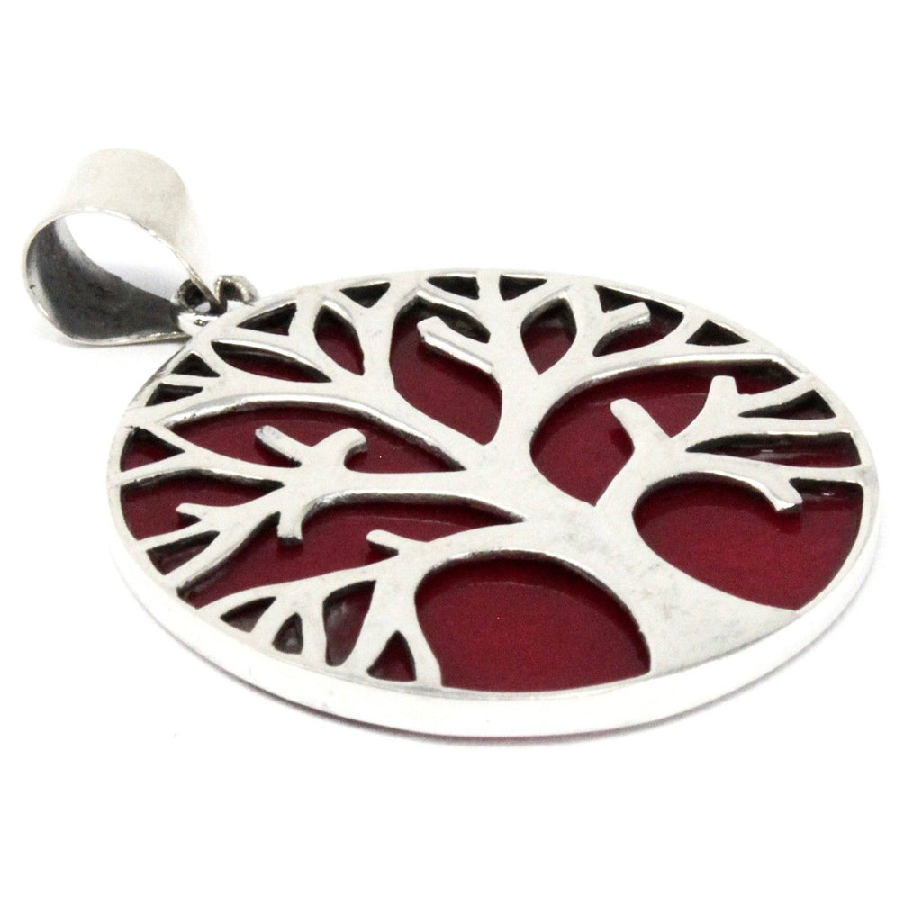 Tree of Life Silver Pendant 30mm with Coral Effect Design