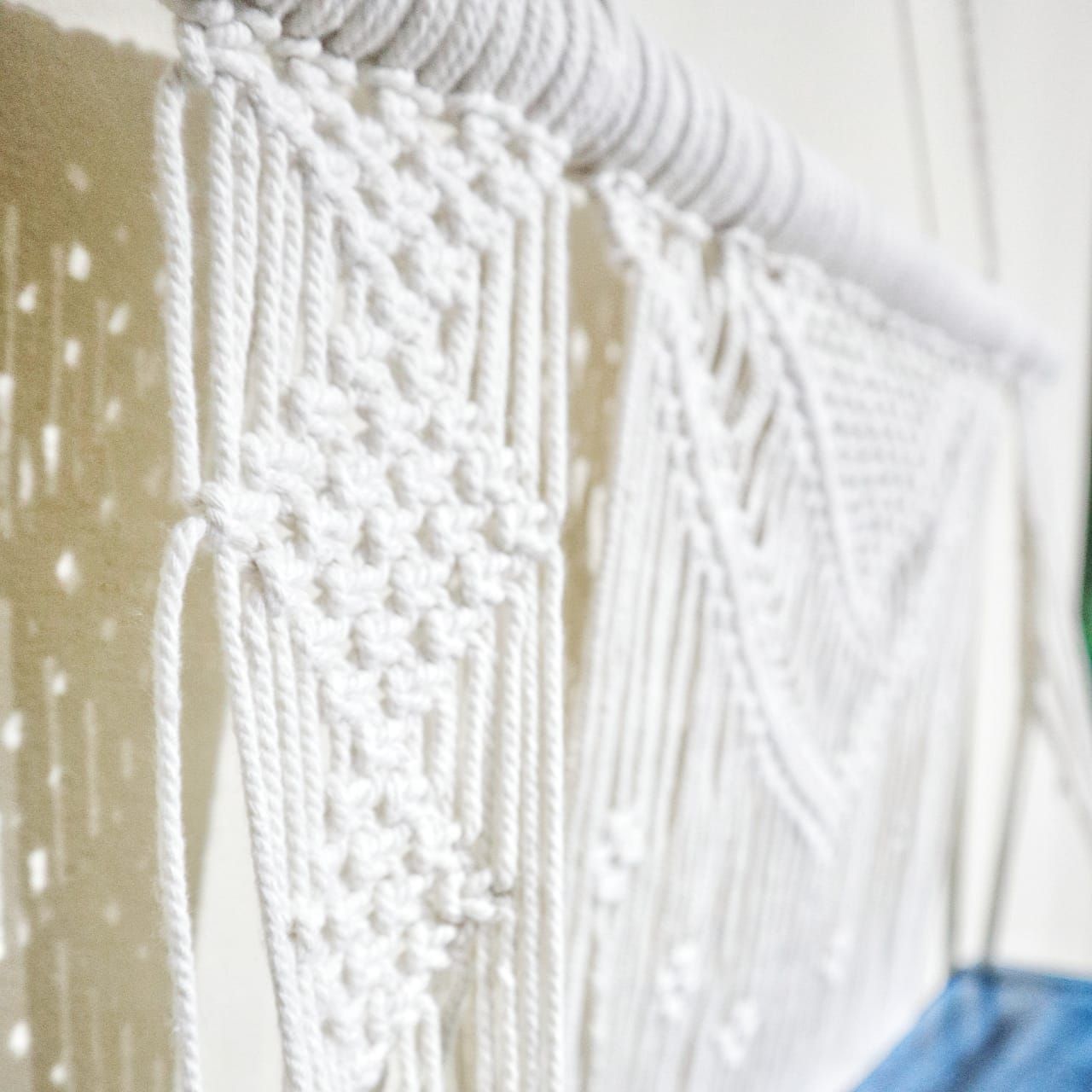 Natural Macrame Hanging Shelves in Blue for Stylish Home Display