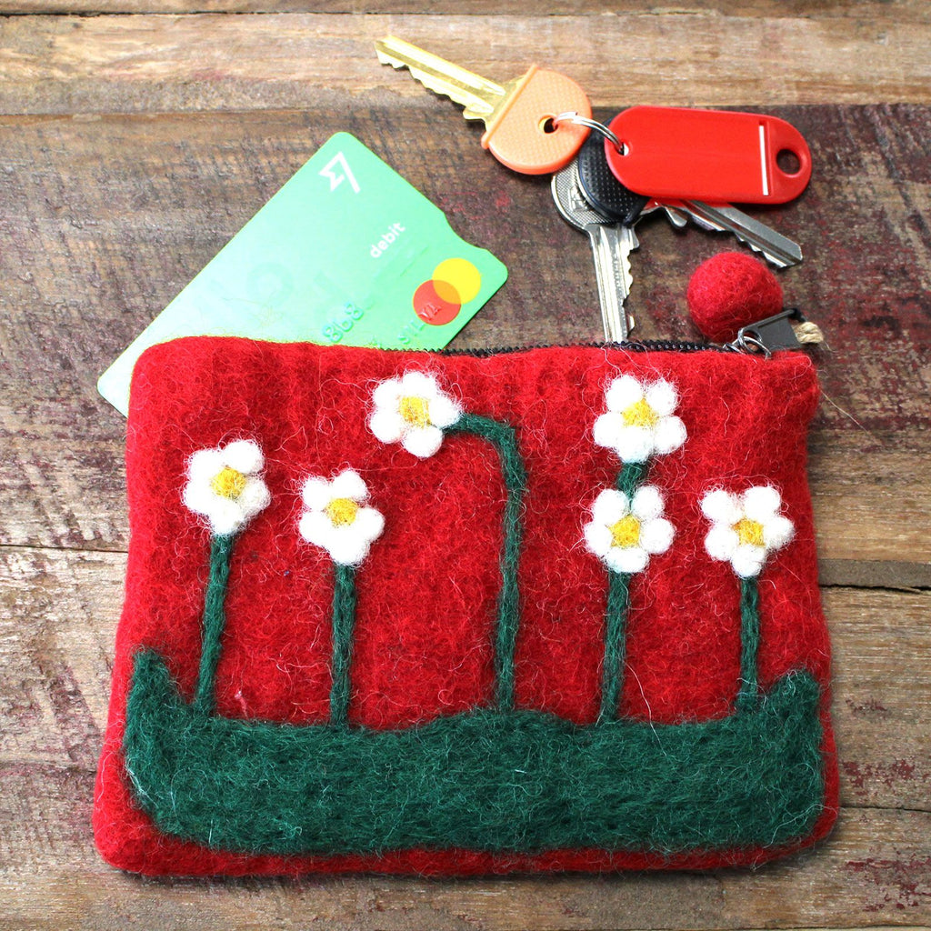 Natural Felt Zipper Pouch with Flower Garden Design Assortment