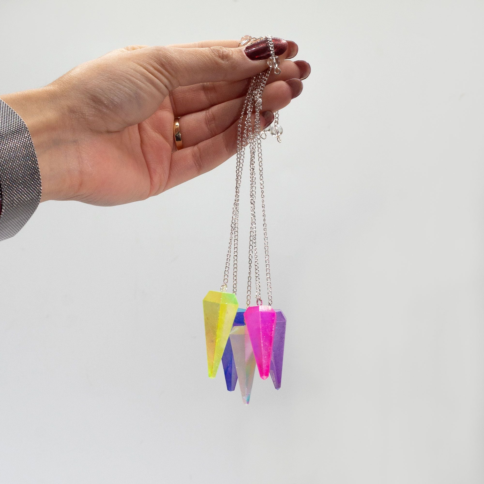 Six Sided Pendulum with Aurora Crystal in Pale Green 4cm