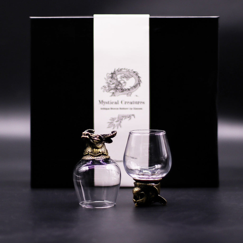 Gift Set of 6 Mystical Creatures Glasses with Antique Bronze Design