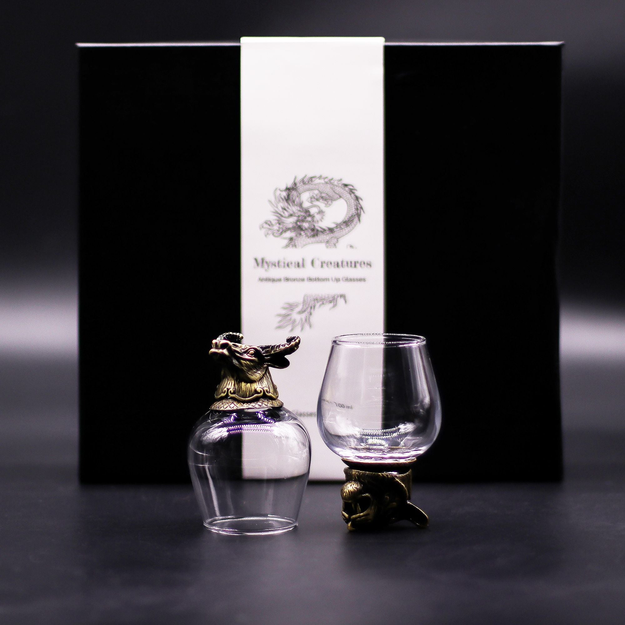 Gift Set of 6 Mystical Creatures Glasses with Antique Bronze Design