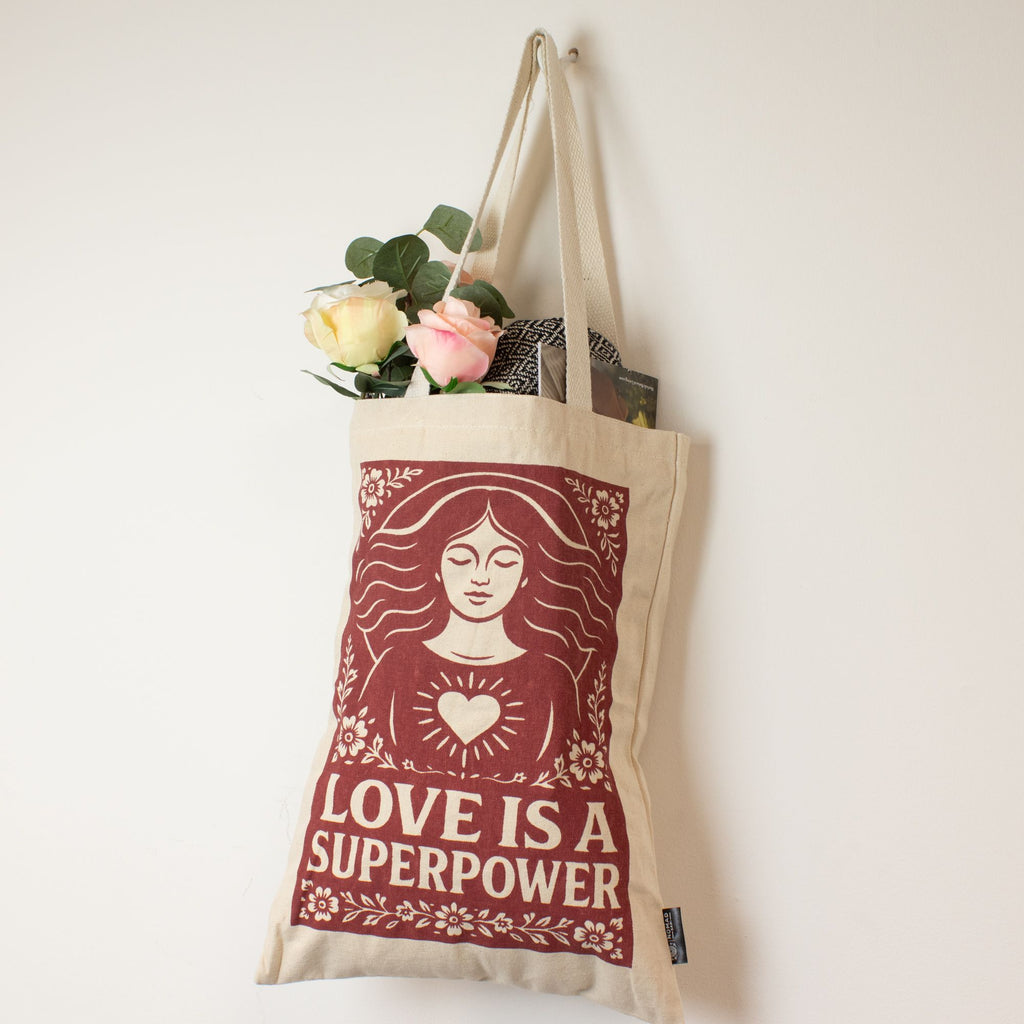 Nomad Sari Iconic Toni Tote Bag with Love is a Super Power Design