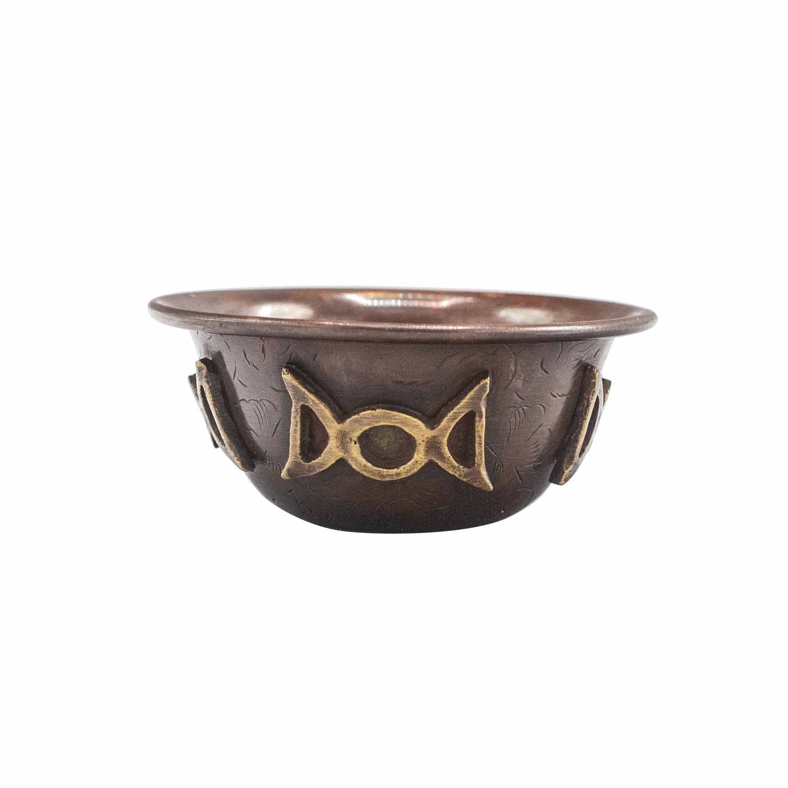 Antique Copper Ritual Bowl with Triple Moon for Spiritual Use