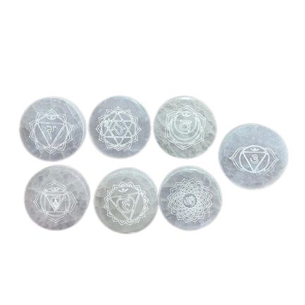 Chakra Set of 7 Selenite Charging Plates for Home Decor Use