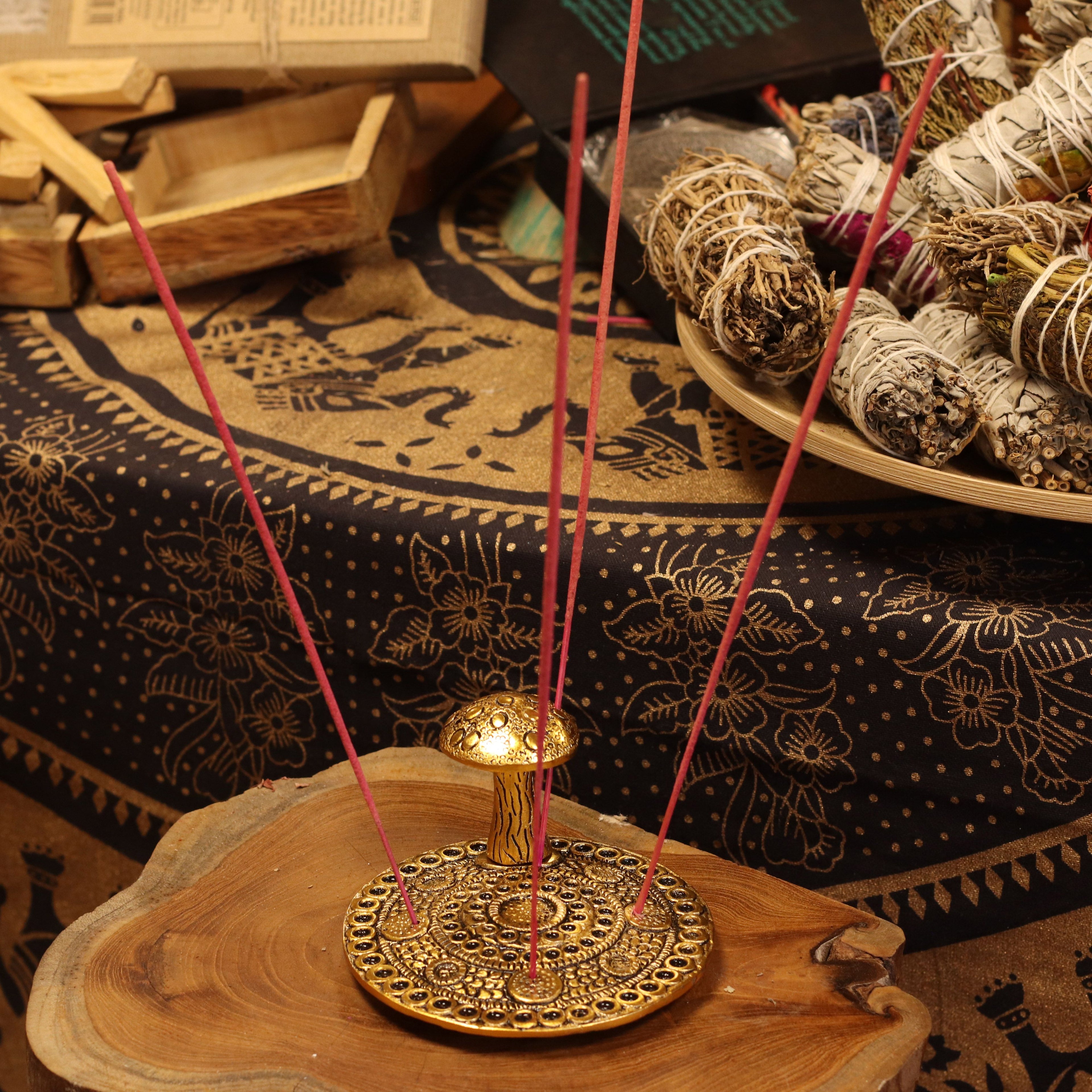 Mushroom Plate Brass Effect Incense Holder for Woodland Decor