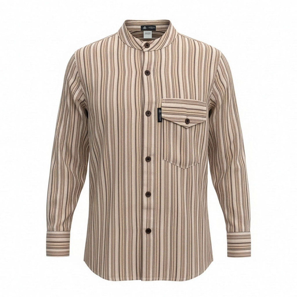 Nomad Sari Grandad Shirt in Brown Beige for Everyday Style
