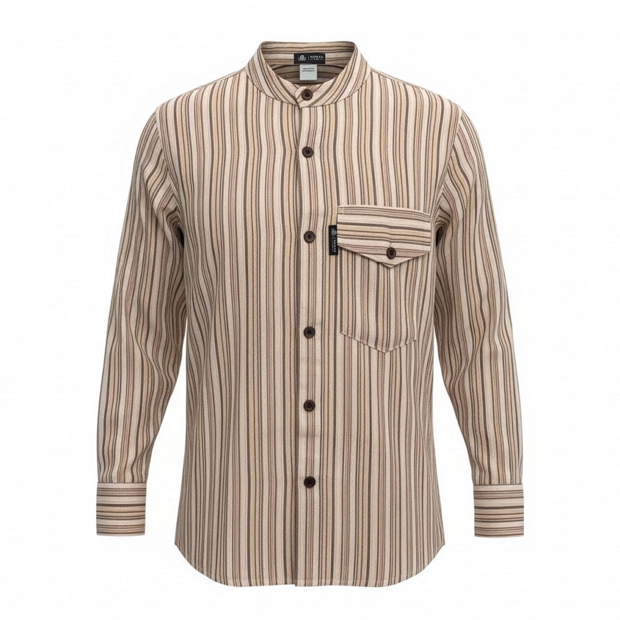 Nomad Sari Grandad Shirt in Brown Beige for Everyday Style