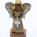 Large Mango Wood Peace Angel with Metal Wings and Enamel Detail