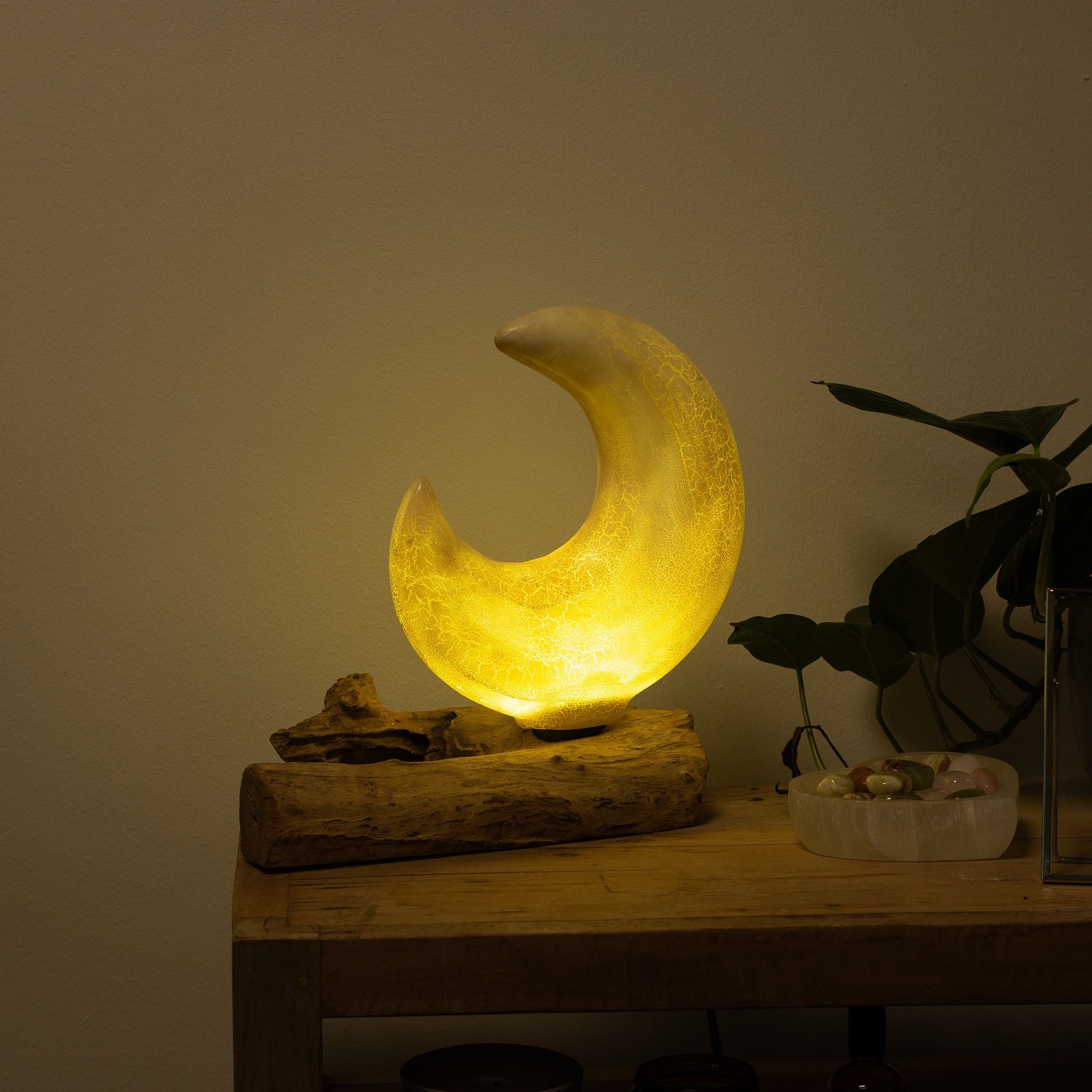 DriftGlow Lamp with Crackle Half Moon Shade in Grey Design