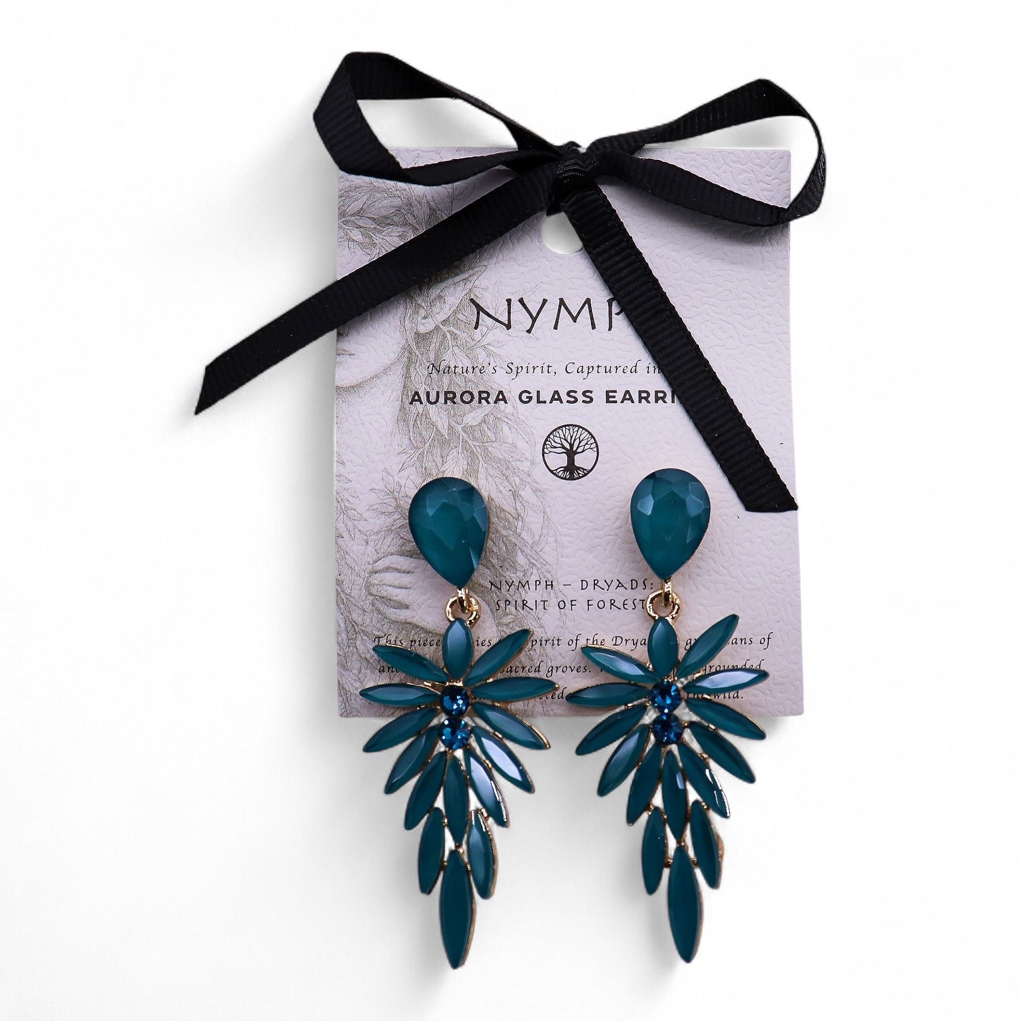 Teal Green Vintage Glass Long Drop Earrings for Elegant Style