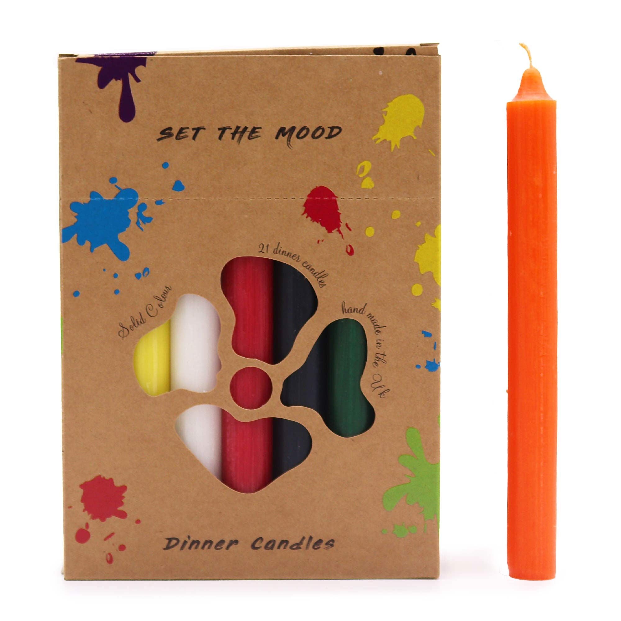 Solid Colour Dinner Candle Set Pack of 21 in 7 Vibrant Colours