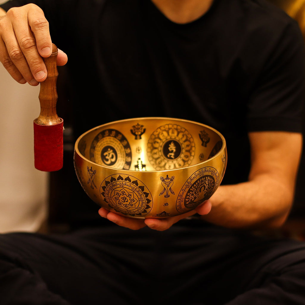 Pure Brass Etched Yogi Set of 4 Singing Bowls for Meditation