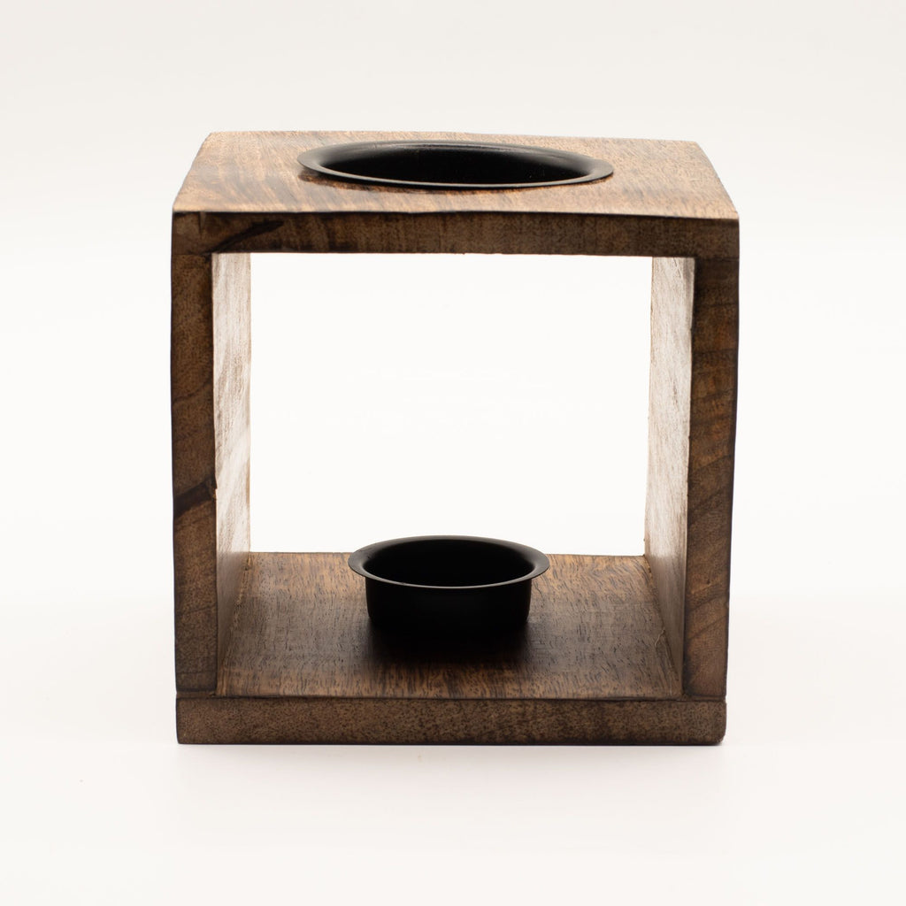 Large Square Mango Wood Oil Burner with Tree of Life Design