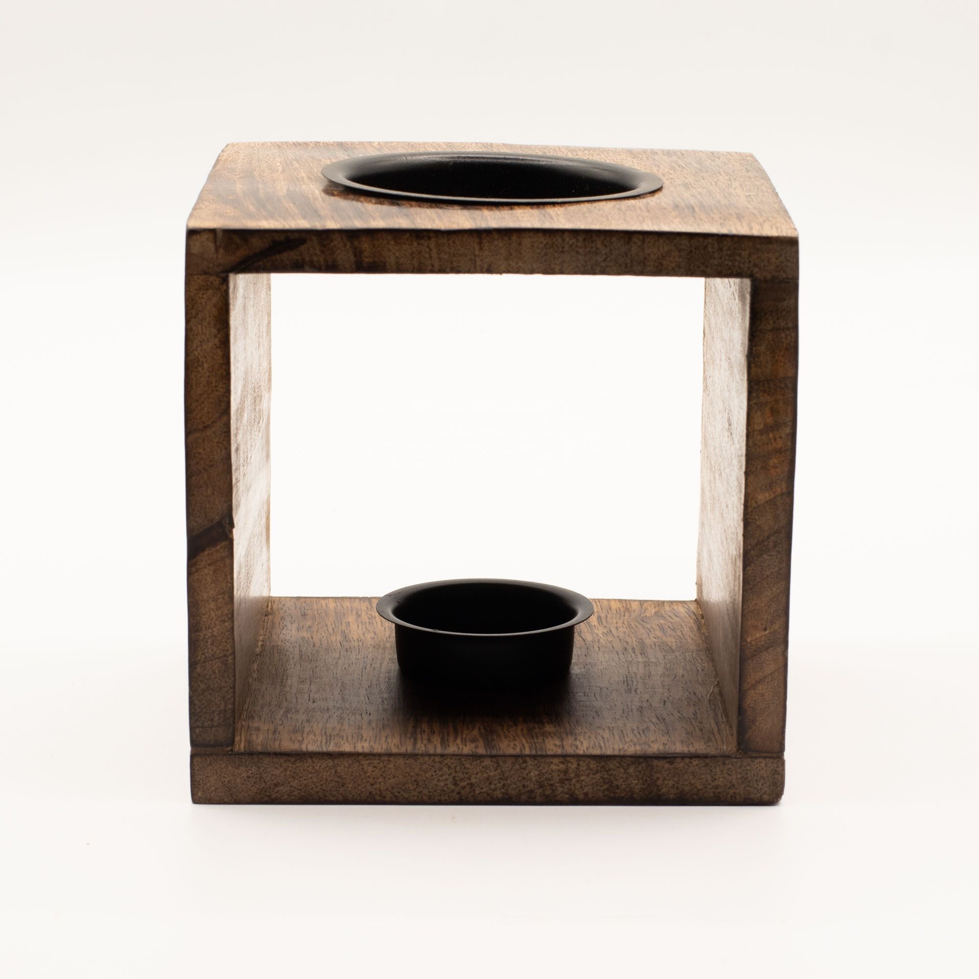 Large Square Mango Wood Oil Burner with Tree of Life Design