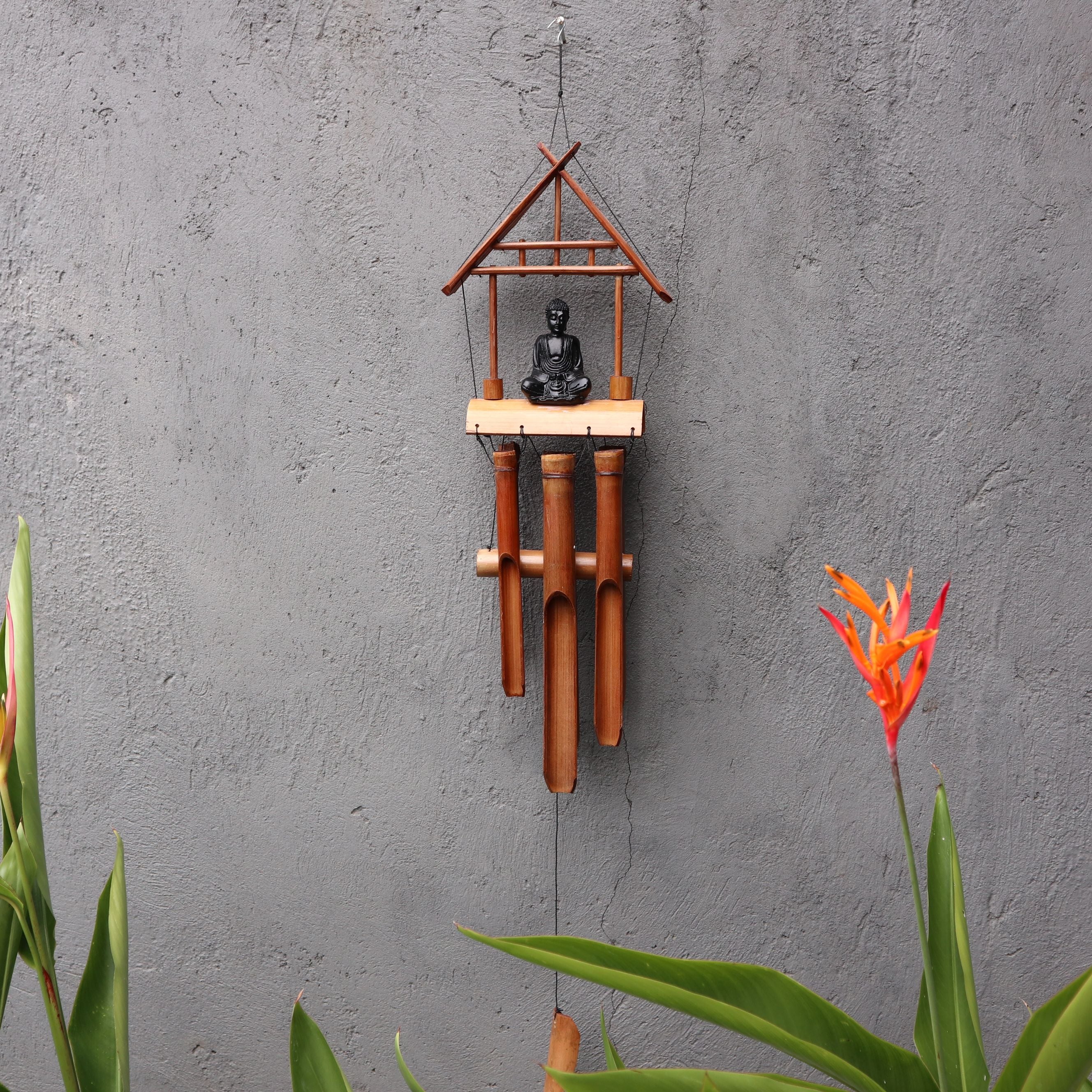 Bamboo Windchime with Black Buddha and Six Tubes for Inner Peace