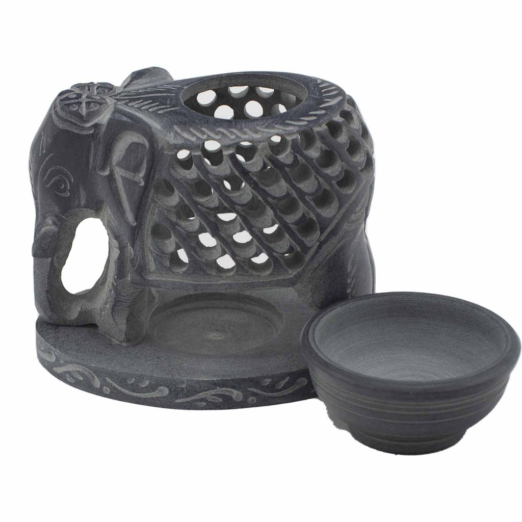 Soapstone Oil Burner 10.5cm with Elegant Standing Elephant Design