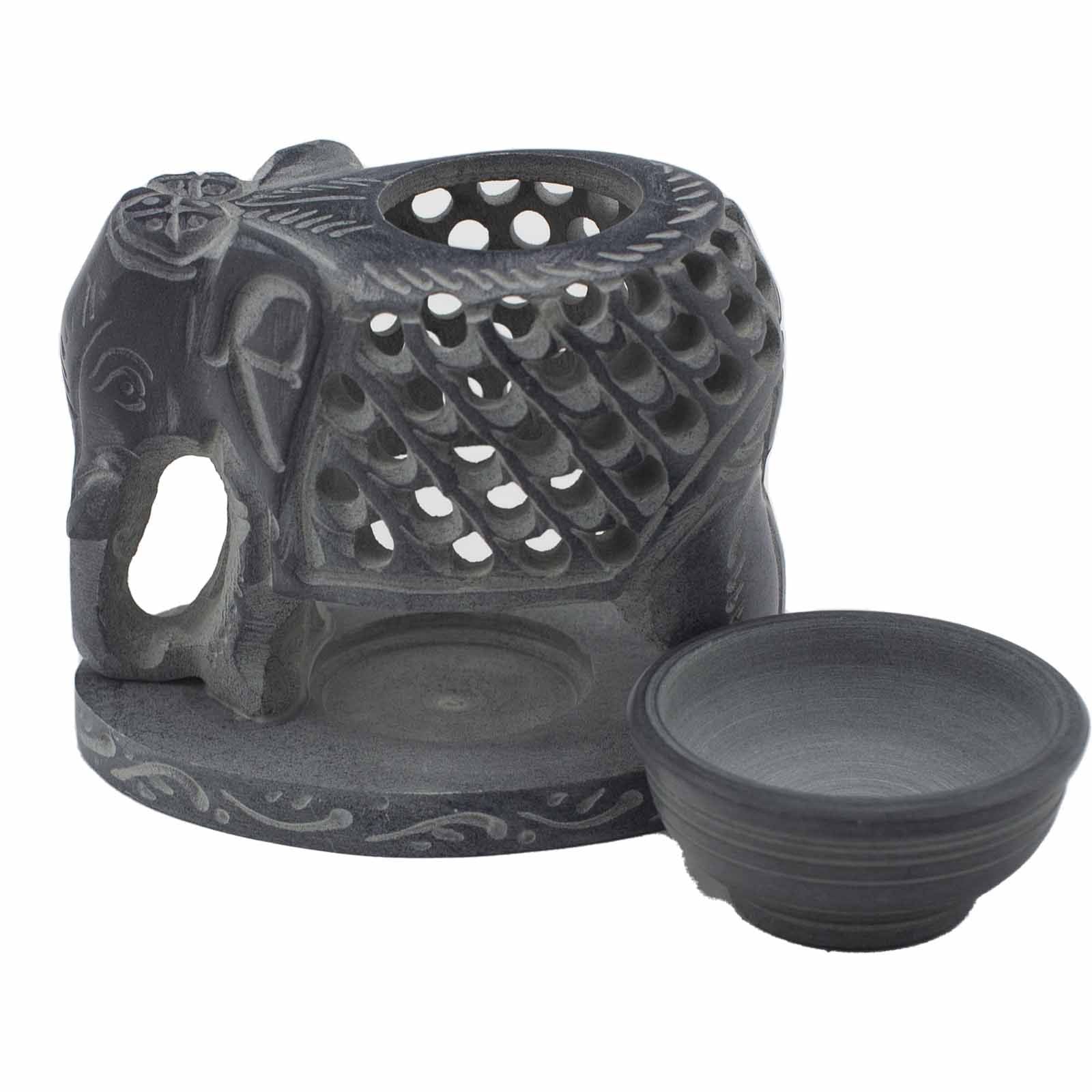 Soapstone Oil Burner 10.5cm with Elegant Standing Elephant Design