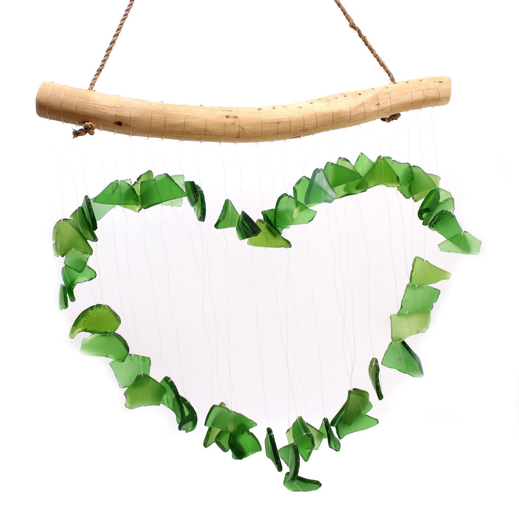Love Chime Green Recycled Glass Wind Chimes for Outdoor Decor