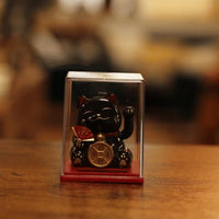 Mini Solar Powered Japanese Lucky Cat in Display Box – Black