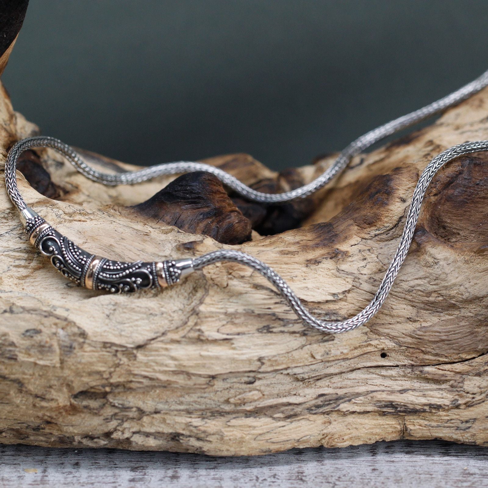 Silver and Gold Necklace with Tribal Design for Unique Style