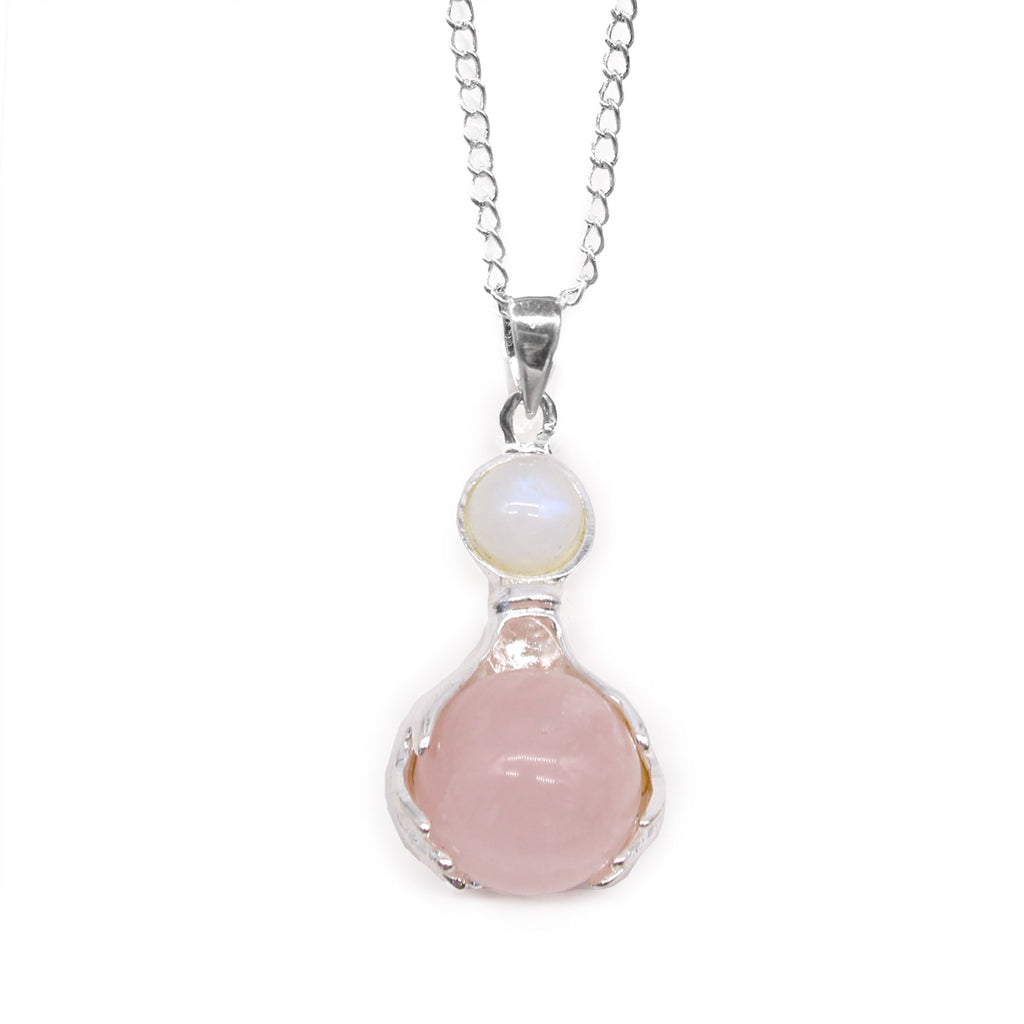 Gemstone Healing Hands Pendant with Rose Quartz and Silver Chain
