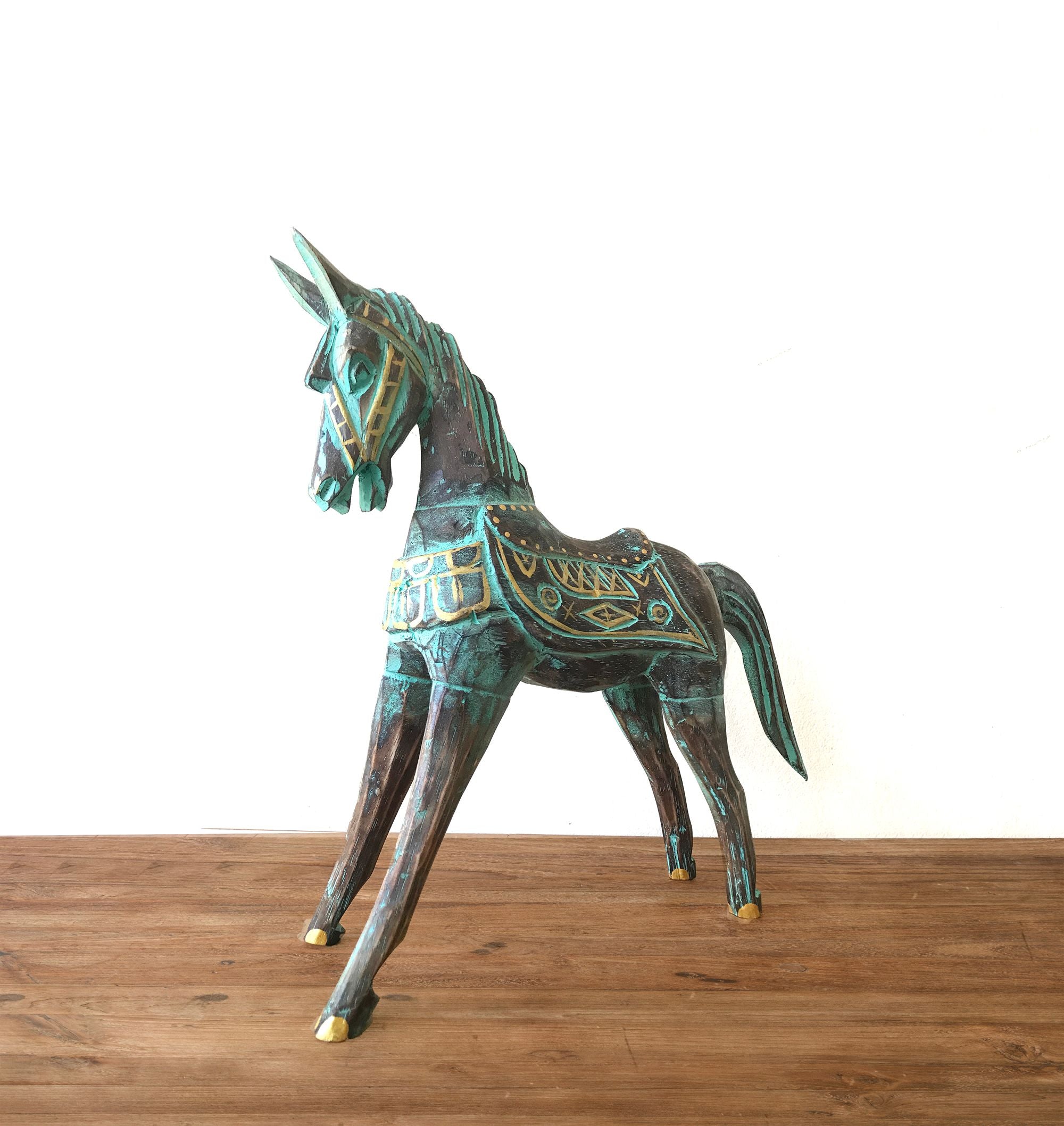 Medium Gold & Turquoise Horse Decorative Figure for Home Décor